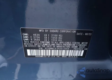 2024 Subaru Legacy Premium z USA, uszkodzony, nr VIN 4S3BWAC61R3011064